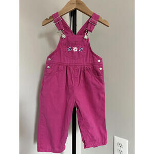 Vintage Y2K Baby Curfew Pink Cotton Overalls - Floral Embroidery - 12-18M
